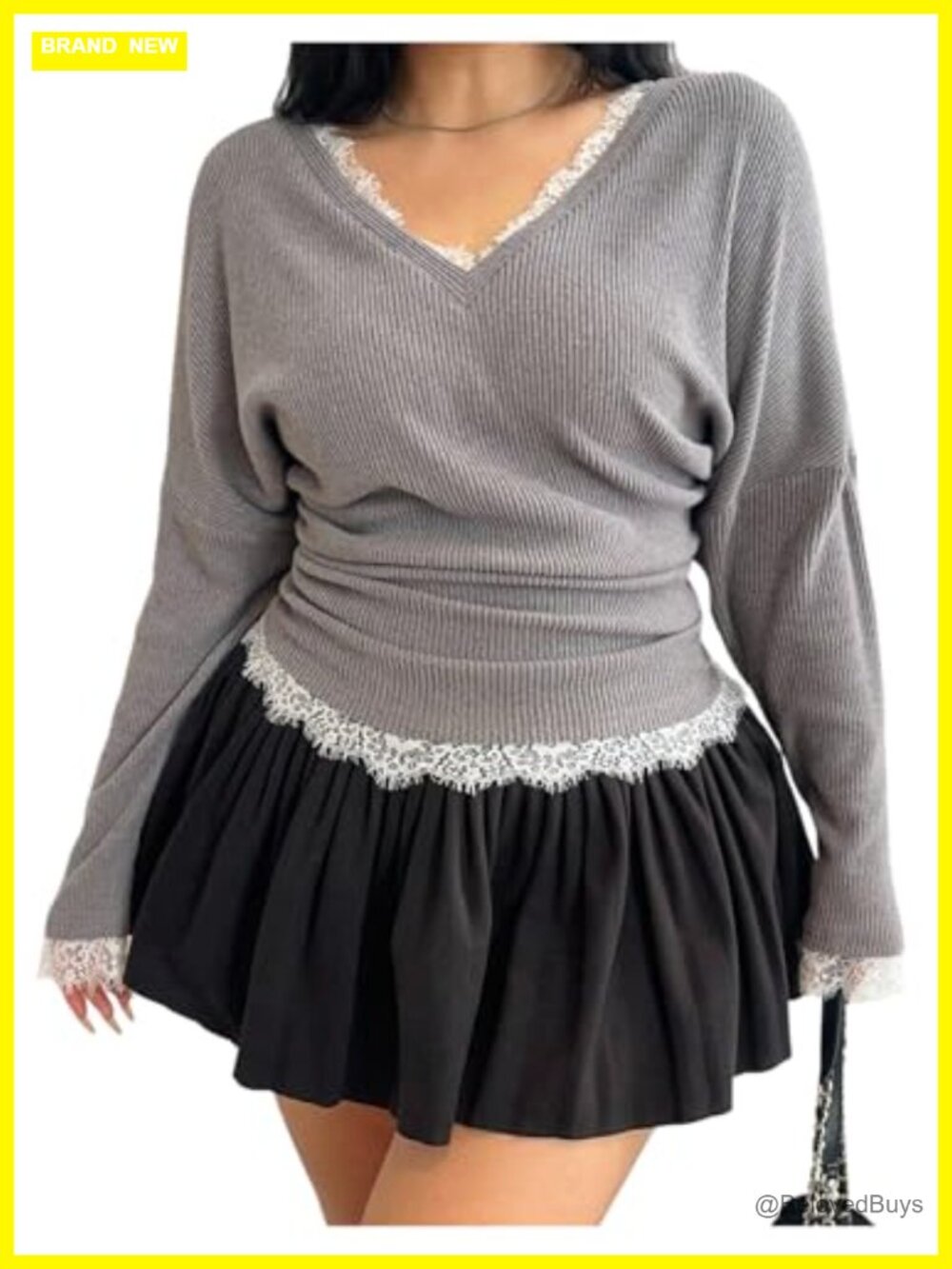 Plus Size Long Sleeve Lace Fitted V-Neck T-Shirt Ruched Y2k Top